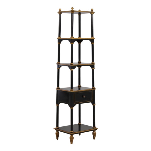 Regency Black & Gold 5 Tier Etagere Bookshelf For Sale