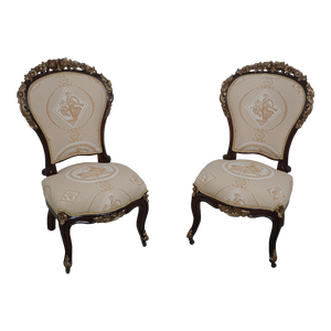 Pair Antique French Victorian Upholstered Parlor Chairs
