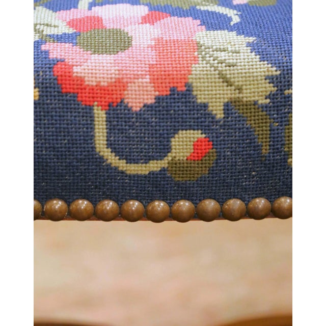 19th Century French Louis XIII Walnut Stool With Floral Needlepoint Upholstery For Sale - Image 9 of 12