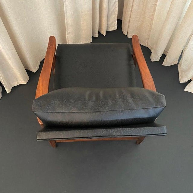 1960s Mid-Century Modern Milo Baughman Attributed Black Leather Recliner Ottoman Set For Sale - Image 15 of 16