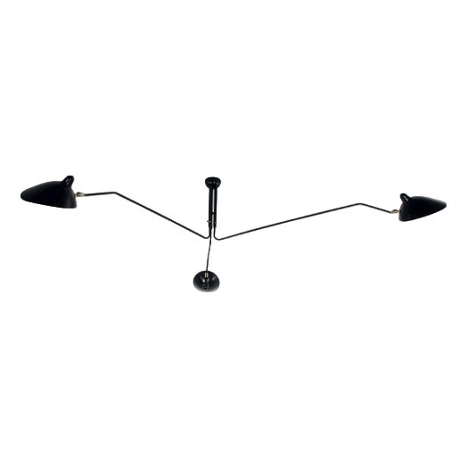 Mid-Century Modern Black Three Rotating Arms Ceiling Lamp by Serge Mouille For Sale