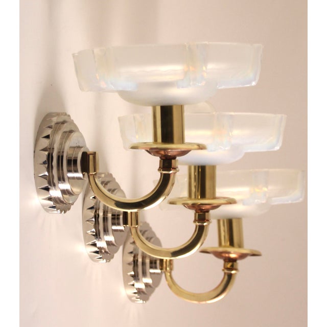 - Art Deco wall lights produced by Petitot - The original rare opalescent shades are in perfect condition (frosted molded-...