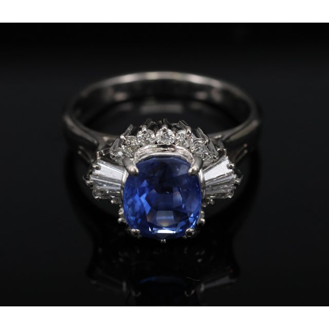 Late 20th Century Fine 2.72ct Gia Ceylon Sapphire & 0.55ct Diamond Platinum Ring Size 6.75 For Sale - Image 14 of 18