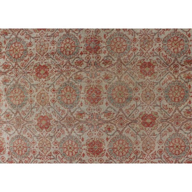 Persian Tabriz Rug With Boteh Design in Cream, Coral, Light Green/ Blue 4'3 X 6'8 For Sale In Atlanta - Image 6 of 12