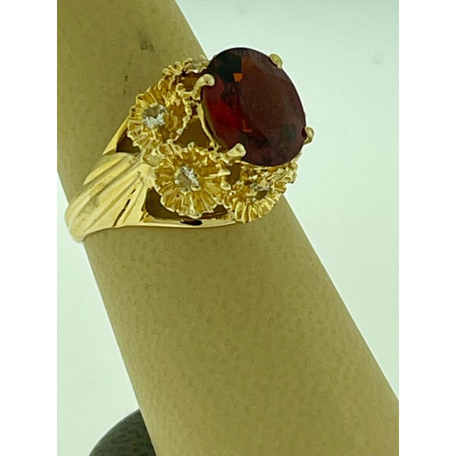 4.5 Ct Natural Spessartine Garnet & Diamond Ring 18 Karat Yellow Gold For Sale - Image 10 of 18