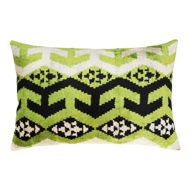 Contemporary Green Black Velvet Throw Pillow & Down Insert For Sale