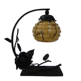 Art Deco Glass Ball and Steel Base Table Lamp For Sale
