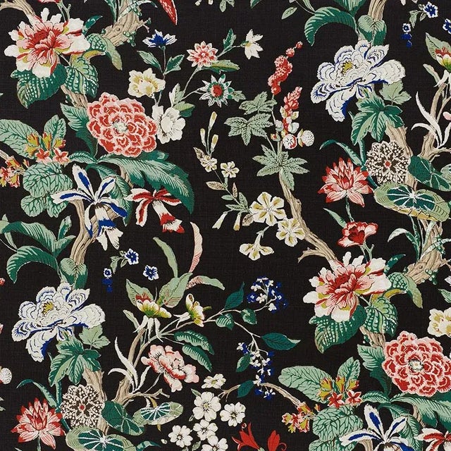 Schumacher Nymphaea Fabric in Night For Sale