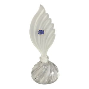 Vintage Art Glass Bohemian Perfume Bottle Frosted Feathered Top, Czechoslovakian