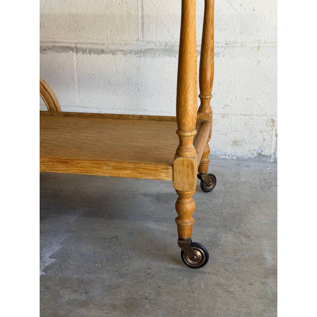 Brown Vintage Danish Oak Bar Cart Tea Trolley With Blue & White Tile Top For Sale - Image 8 of 10