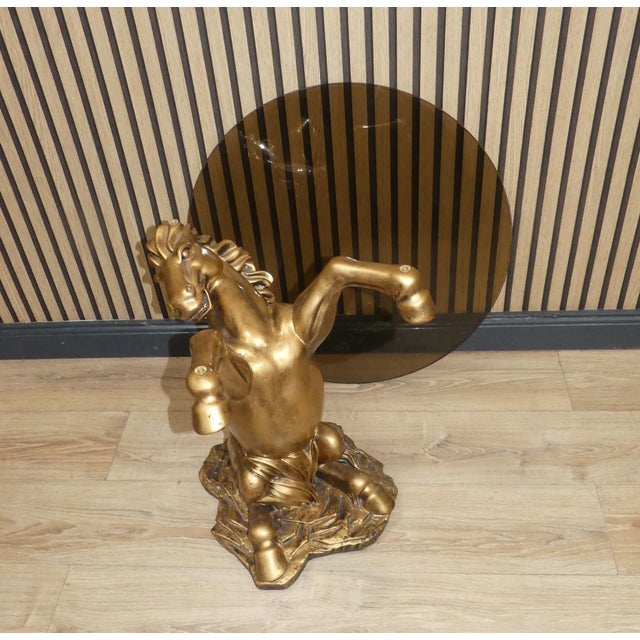 Small Gilt Horse Coffee Table with Smoked Glass Top, 1970s For Sale - Image 9 of 12