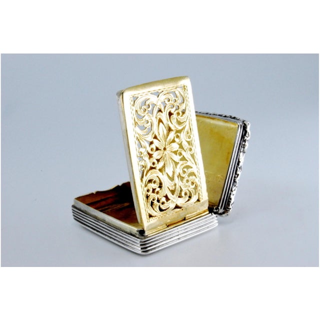 Metal Silver and Gold Vinaigrette Box with Engravings For Sale - Image 7 of 10