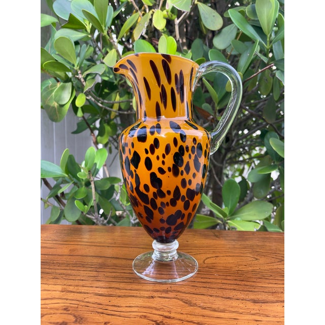 Vintage Italian Style Leopard Spot Art Glass Pitcher For Sale - Image 9 of 12