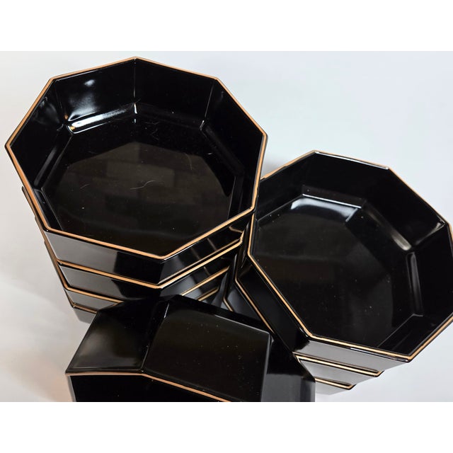 Modern Gold Rimmed Black Glass Bowls- Set of Eight For Sale - Image 4 of 12