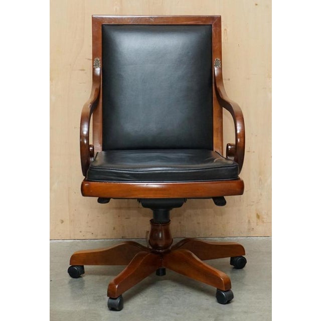 Lovely Grange Paris Cherry wood and black Leather, office captains armchair bought from Harrods London A very good...