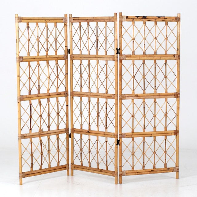 Boho Chic Vintage Bamboo and Rattan Folding Screen, 1970s, Set of 2 For Sale - Image 3 of 5