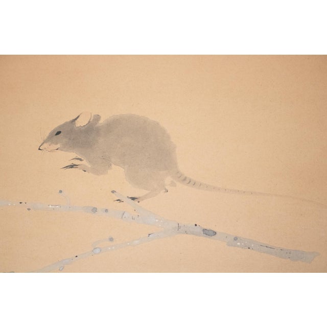 Japanese "Mouse and Fruits", Meiji Era Japanese Watercolor Painting For Sale - Image 3 of 12
