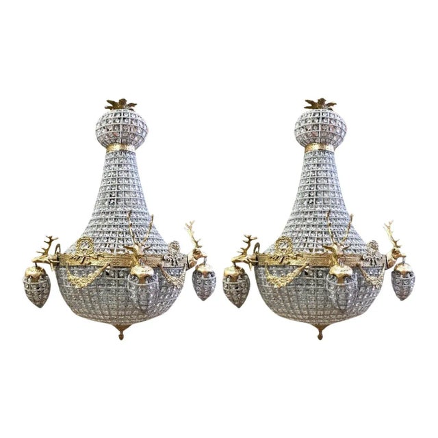 Vintage French Louis XVI Gold Bronze Deer Chandeliers - Pair For Sale - Image 12 of 18
