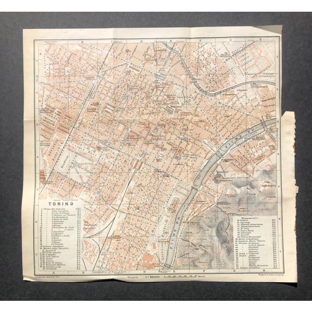 Vintage map of Torino, Italy from an Italian travel guide circa 1910.