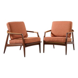 Milo Baughman for Thayer Coggin Mid Century Walnut Lounge Chairs - Pair For Sale