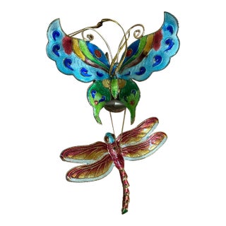 Boho Enamel Insect Wall Pair For Sale