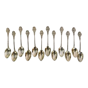 Set of 12 Jacobi & Jenkins Sterling Silver Soup Spoons in a Renaissance Style Pattern, Circa 1900