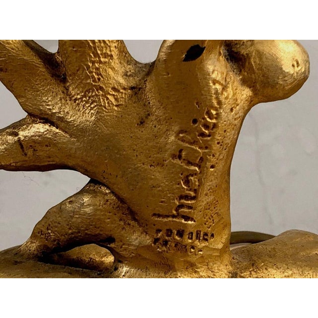 Metal French Sculptural Golden Lamp by Georges Mathias for Fondica, 1980s For Sale - Image 7 of 9
