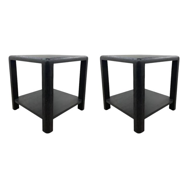 Theodore Alexander Modern Black Wood Square Luna Side Table Pair For Sale