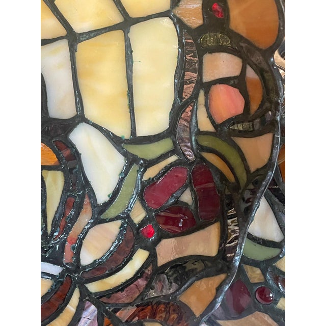 Late 20th Century Late 20th Century Tiffany Style Stained Glass Pendant Light Shades Floral Leaded Glass - a Pair For Sale - Image 5 of 7