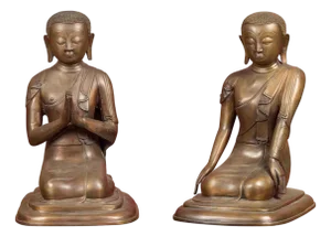Pair of Burmese 20th Century Bronze Statues of Kneeling Buddhist Disciples
