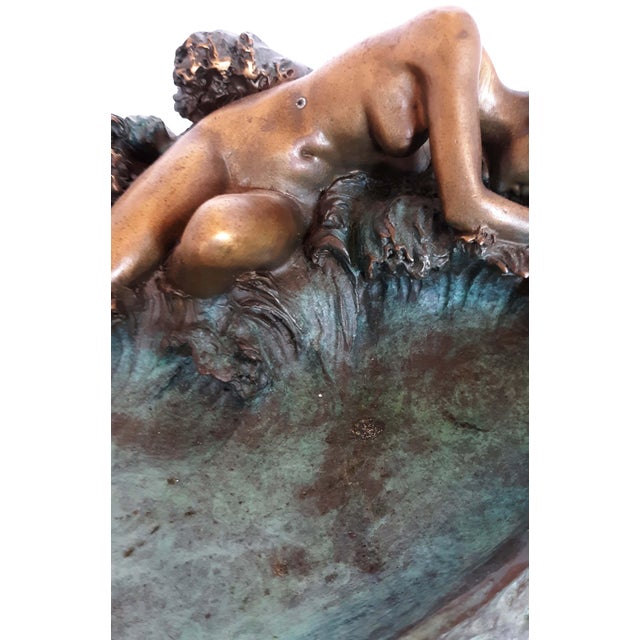 A magnificent and fluid early-20th-century Art Nouveau cast bronze catch-all dish by noted French sculptor Jeanne Itasse-...