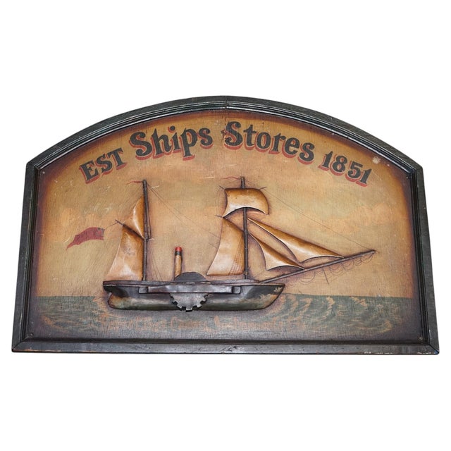 Hand Painted Est Ships Stores 1851 Pub Sign in Wood, 1960s For Sale - Image 11 of 11