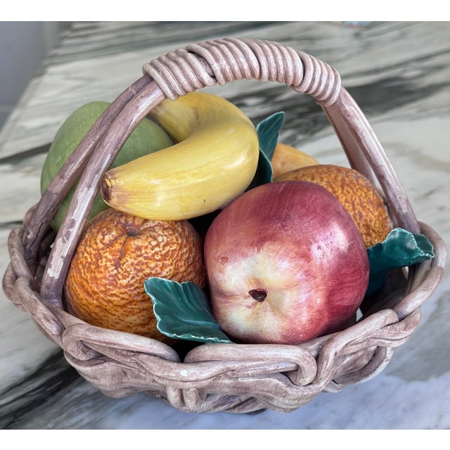 Late 20th Century MOS2025brokenMade in Italy Majolica Style Trompe l'Oleil Fruit Basket For Sale - Image 5 of 11