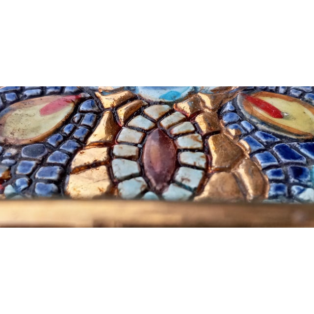 Metal 1950s Pure Gold Handpainted Ravenna, Italy Ashtray in Mosaic Form For Sale - Image 7 of 12