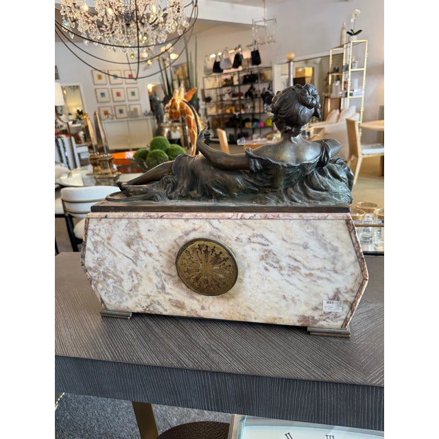Stone Vintage Marble & Bronze Art Deco Stye Clock For Sale - Image 7 of 10
