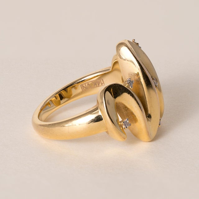 Modern Vintage 14k Gold Diamond Wave Cocktail Ring, Size 6 For Sale - Image 3 of 4