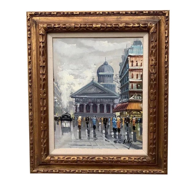 Original Vintage Listed Antonio DeVity Paris Street Scene Painting Original Vintage Frame 1950’s For Sale