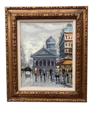 Original Vintage Listed Antonio DeVity Paris Street Scene Painting Original Vintage Frame 1950’s