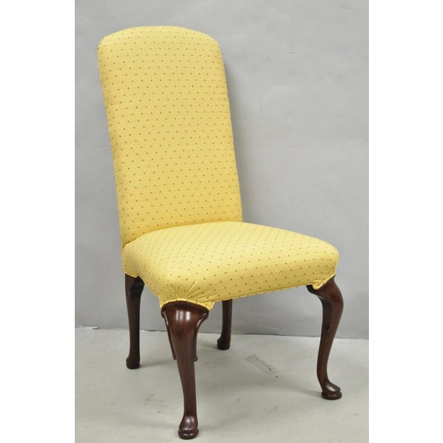 Vintage Queen Anne Style Cherry Wood Upholstered Dining Side Chairs - Set of 6. Set features fully upholstered uppers,...