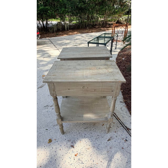 Pair Weathered Pine End Tables, Bedside Tables For Sale - Image 9 of 12