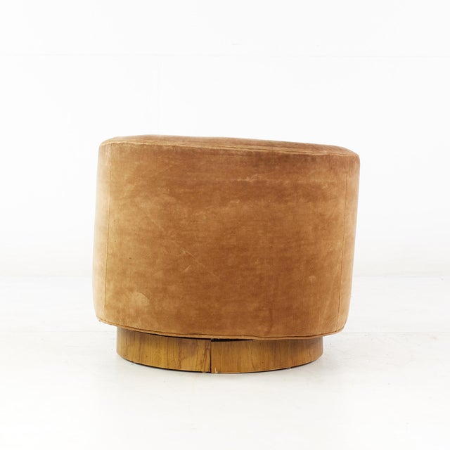 Wood Milo Baughman for Thayer Coggin Mid Century Walnut Tilt Swivel Barrel Lounge Chair For Sale - Image 7 of 10