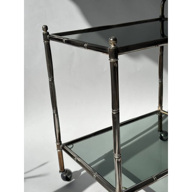 Maison Baguès Neo-Classical Serving Trolley in Silver-Plated and Bamboo Effect Metal from Maison Baguès, 1930s For Sale - Image 4 of 9