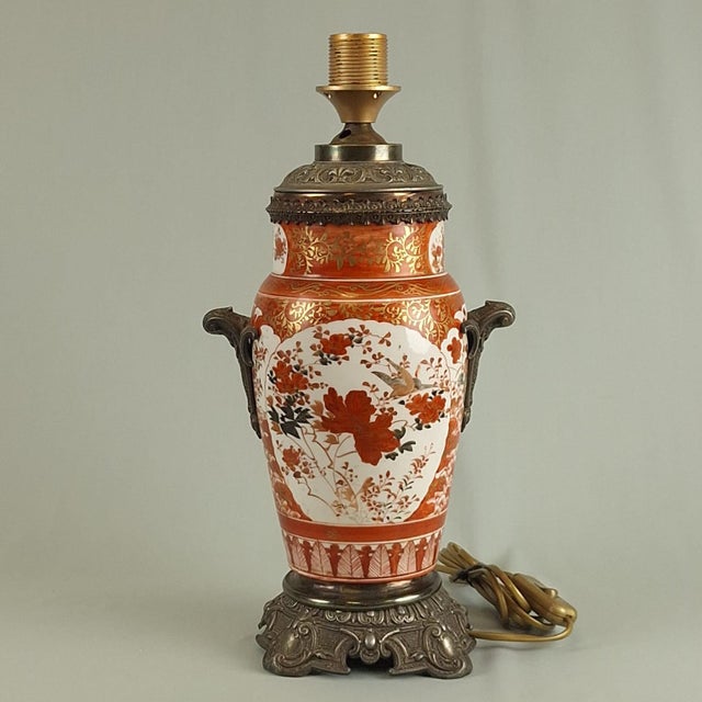 Antique Japanese Kutani Porcelain Vase Table Lamp, 1890s For Sale - Image 5 of 9