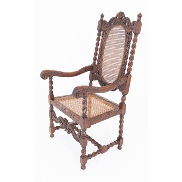 Cromwellian Farmhouse Carved Oak Twist Barley Armchairs, 1890s, Set of 2 For Sale - Image 4 of 9