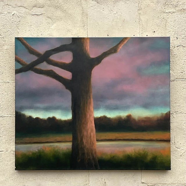 Capture the beauty of nature with this stunning Vintage Boho Abstract Expressionist Landscape Oil Painting. Crafted with...