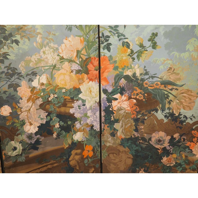 Wood Grand Antique French Papier Peinte 4-Panel Screen, the Garden of Armida, C. 1875 For Sale - Image 7 of 18