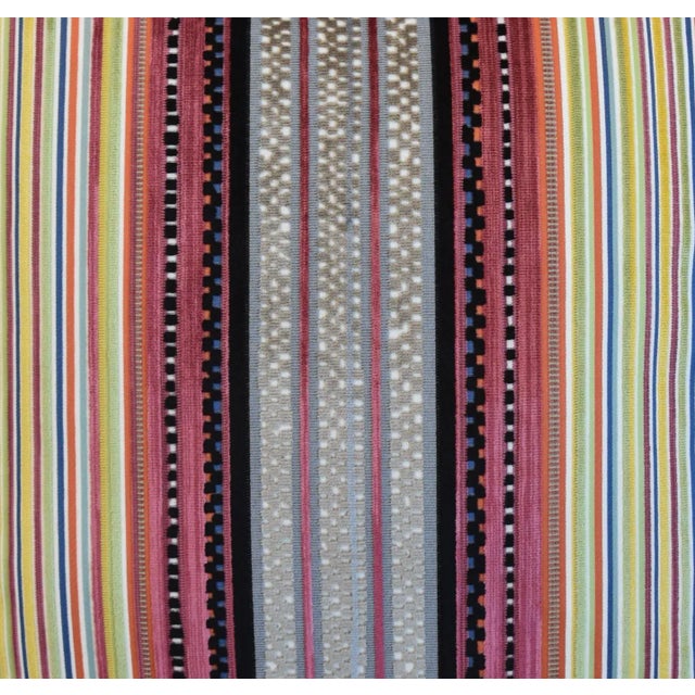 Colorful French Striped Velvet Feather/Down Pillow For Sale - Image 4 of 9