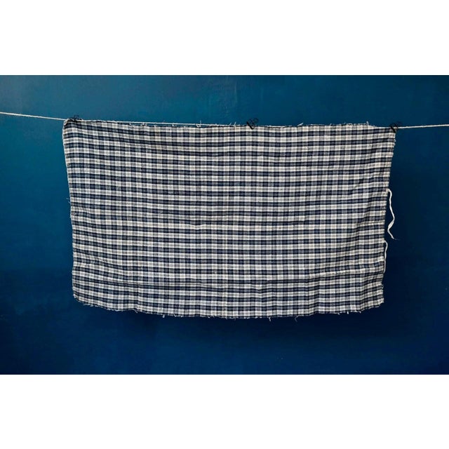 Textile Kelsch Fabric Remnant in Navy Blue and White Checkered Cotton Linen, 1890s For Sale - Image 7 of 7