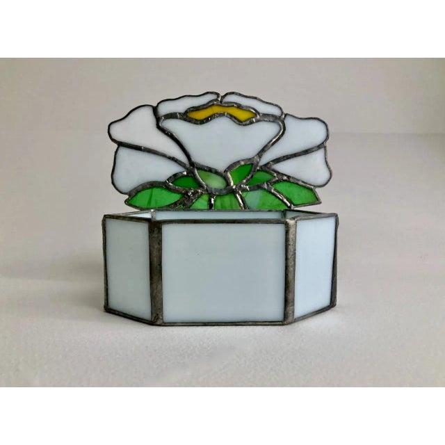 Vintage Stained Glass & Clear Glass Lidded Floral Box For Sale - Image 12 of 13