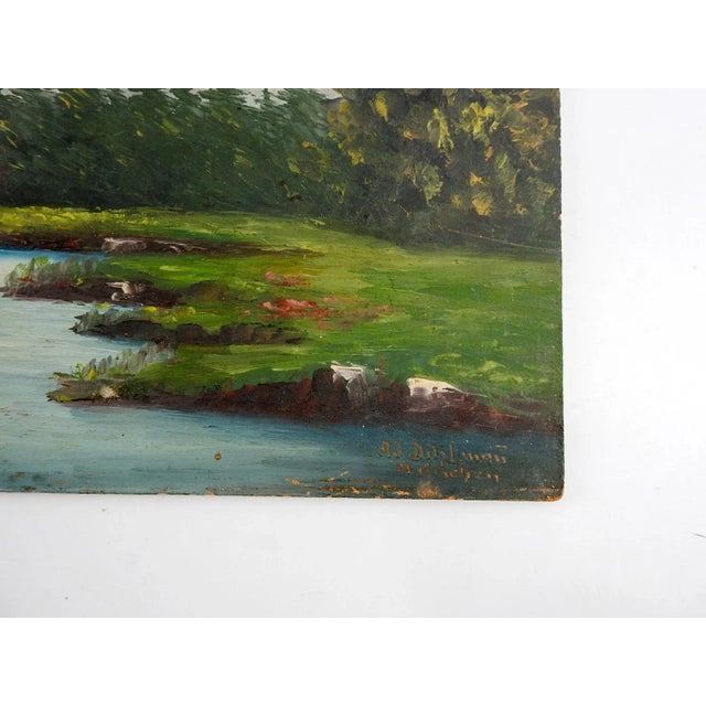Rustic Mountains & Lake Impressionist Landscape Painting For Sale - Image 3 of 4
